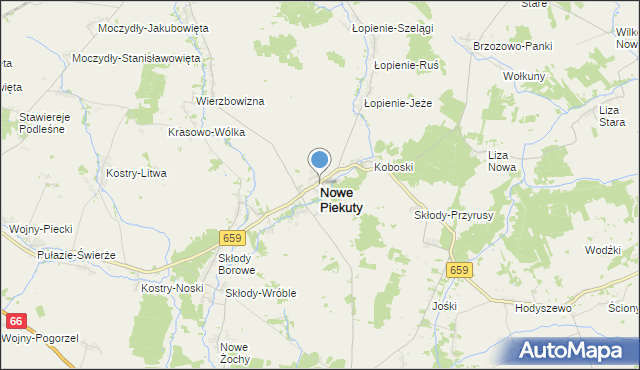 mapa Nowe Piekuty, Nowe Piekuty na mapie Targeo